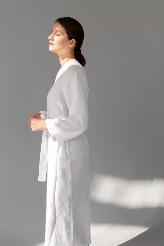 washed linen dressing gown Light beige Washed linen dressing gown at H&M Home