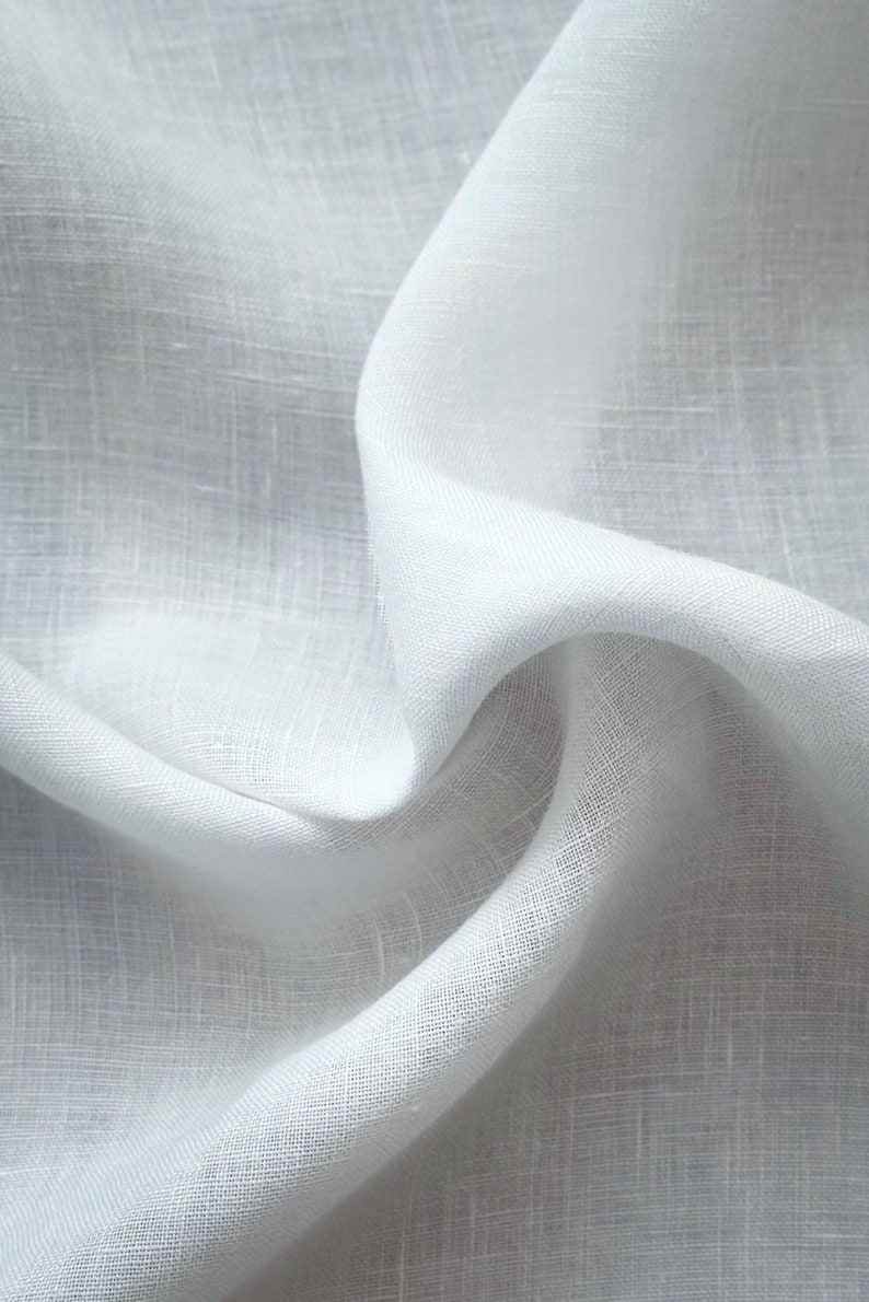 Linen fabric stonewashed organic pure white