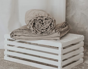 Juego de sábanas 100% lino de sábana plana y sábana ajustada, color lino natural, regalo del Día de las Madres