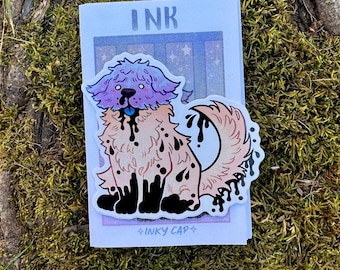 Ink, Inky Cap (3") Vinyl Sticker & Care Guide, Adoptable Mushroom - Weatherproof