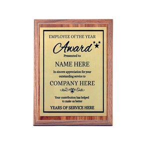 Customized Employee of the year Plaque 8X6, Personalized Gift for Co-Worker, Award for Women and Men. Customize Now!