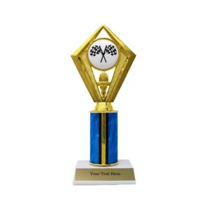 Personalized Championship Checker flag Trophy Racing Victory Awards, 9&quot; Tall Sport trophies Custom trophy