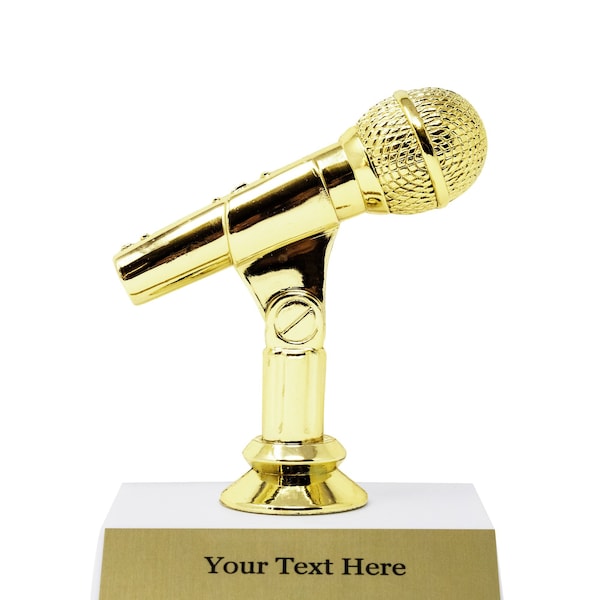 Trophy Microphone Trophy with 3 lines of custom text, 5" Tall Music trophies Custom trophy