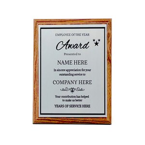 Customized Employee of the year Plaque 8X6, Personalized Gift for Co-Worker, Award for Women and Men. Customize Now!