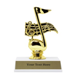 Music note Trophy with 3 lines of custom text, 5" Tall Music trophies Custom trophy
