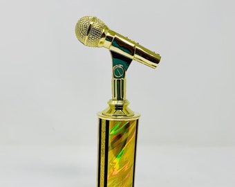 6 Gold Microphone Trophies – Personalized Singing & Music Award With Engraving Plate