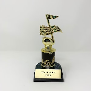 Trophy Music note Trophy with 3 lines of custom text, 7.5" Tall Music trophies Custom trophy