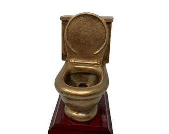 Trophy, Gold Toilet Bowl Loser Trophy Potty Training Award Last Place Prize - 6 Inch Tall - Custom text Plate