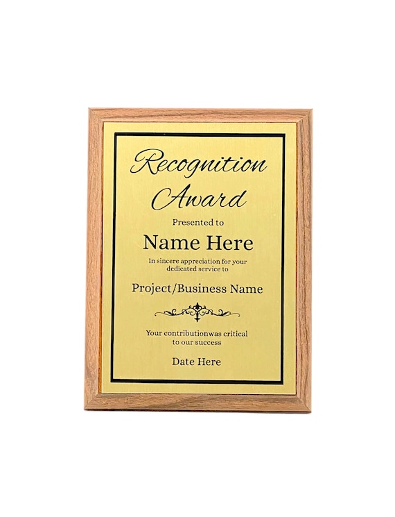 Customized Recognition plaque 6x8, Personalized Gift for Co-Worker, Award for Women and Men. Customize Now!