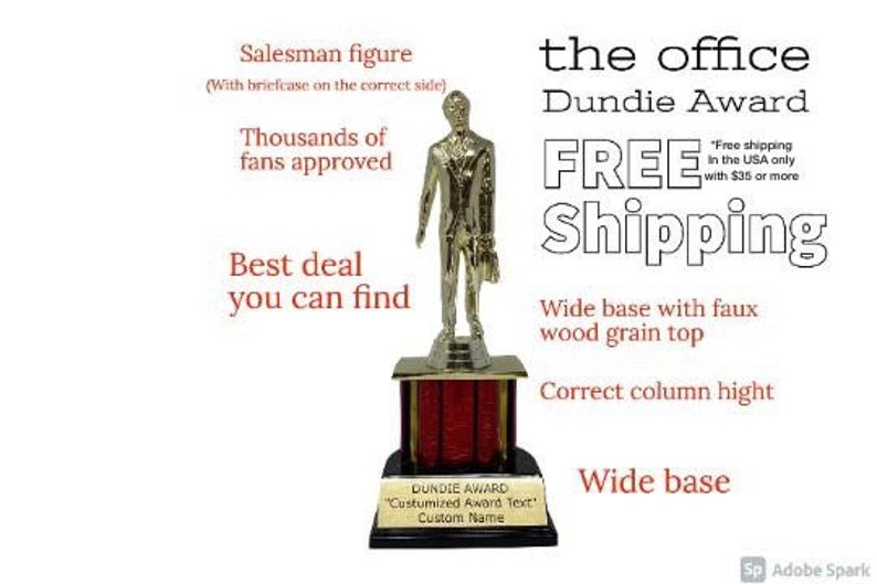 Trophy The Dundie Award Customized. Dundie Award Trophy, The Office TV Show, Trophy, Free Personalized image 1