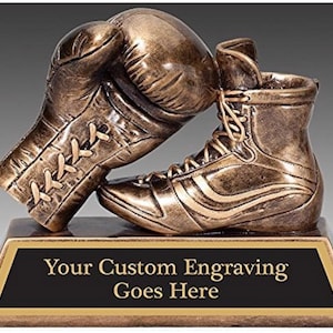 Boxer, Boxing Gloves, Boxing Shoes Award Trophy Golden Resin Sculpture 5 1/2