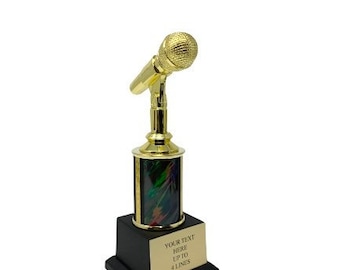 Trophy, Microphone award Trophy, Personalized music award, wording, 8.5” inches Tall Music awards trophies Singers awards Custom awards