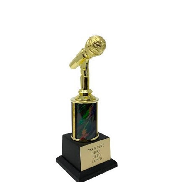 Trophée, Prix du microphone Trophée, Prix de musique personnalisé, libellé, 8,5 pouces de hauteur Trophées de récompenses musicales Prix des chanteurs Prix personnalisés