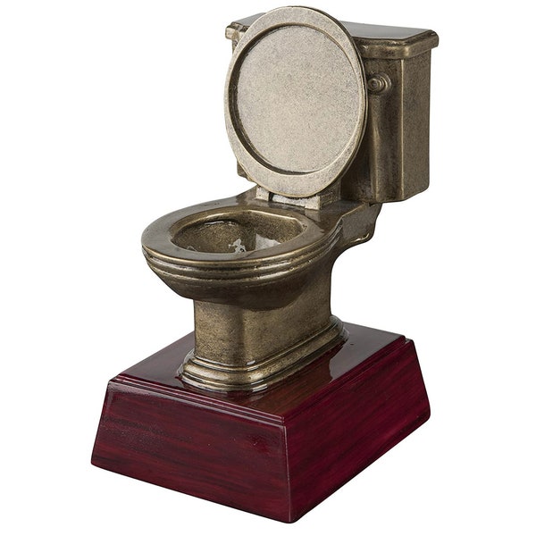 Trophy, Gold Toilet Bowl Loser Trophy Potty Training Award Last Place Prize - 6 Inch Tall - Custom text Plate