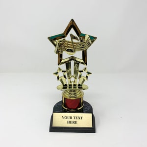 Trophy, Music note stars Trophy with up to 3 lines of custom text, 8.5" Tall Music trophies Custom trophy