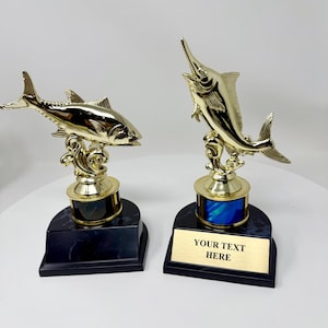 Trophy fish Tuna 6.5”, Trophy Marlin 7.5” Fishing Tournament Trophy Award deep sea fishing, Boating Free customization Trophies