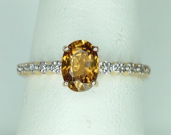 Vintage Golden Zircon In 14k Yellow Gold With Diamond Accents, Sizable size 7
