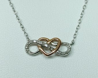 Diamond Infinity Heart Pendant Necklace in 10k Gold and Sterling Silver, Valentine Gift Pendant