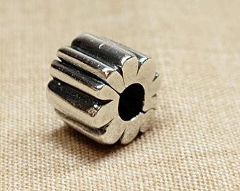 Vintage Pandora Ribbed Clip Charm Sterling Silver