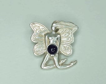 Vintage Fairy Amethyst Designer Pendant, Sonoma Art Works Small Sterling Silver Gemstone Pendant