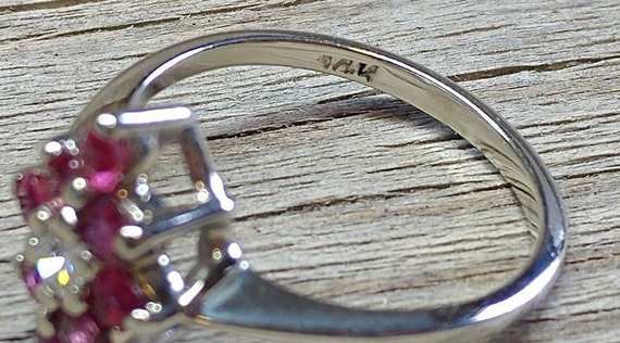 Vintage Ruby & Diamond 14k White Gold Ring, Flora… - image 8