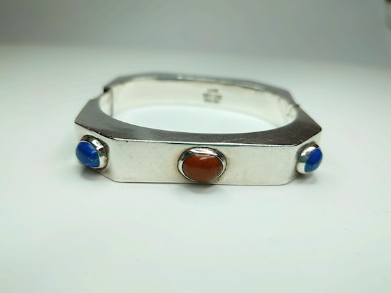 Angular Sterling Silver Gemstone Hinged Bracelet,… - image 7
