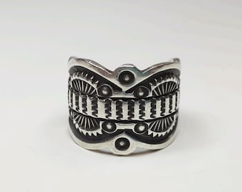 Men's Southwestern Saddle Band Sterling Silver Ring, Emerson Native American Ring Size 12 1/4