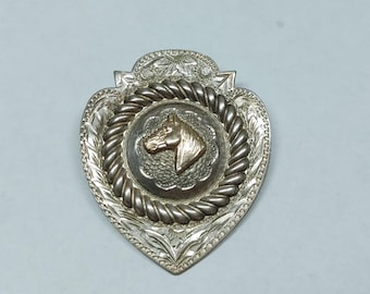 Sterling Silver and 14k gold Hand Engraved Horse Brooch