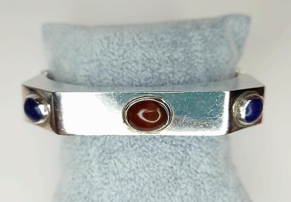 Angular Sterling Silver Gemstone Hinged Bracelet,… - image 3