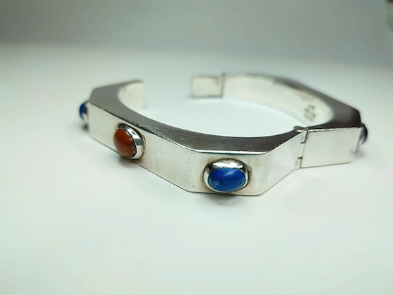 Angular Sterling Silver Gemstone Hinged Bracelet,… - image 8