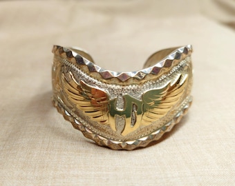Vintage Women's 2 Tone Cuff, Sterling Silver and Gold HD Eagle