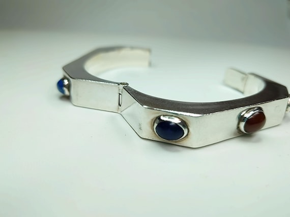 Angular Sterling Silver Gemstone Hinged Bracelet,… - image 9