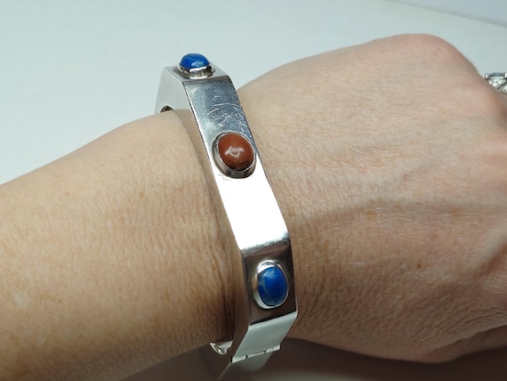 Angular Sterling Silver Gemstone Hinged Bracelet,… - image 13