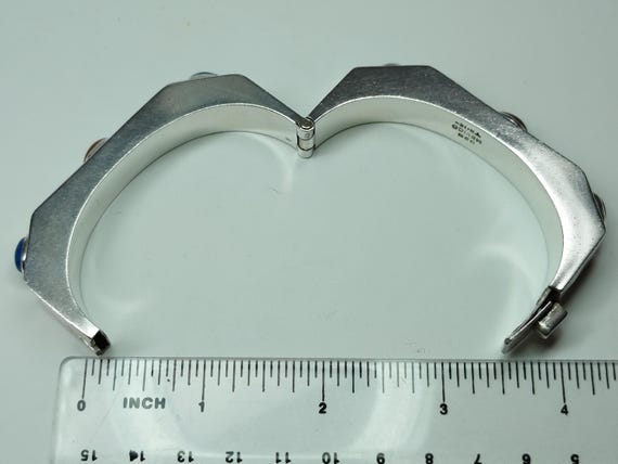 Angular Sterling Silver Gemstone Hinged Bracelet,… - image 16