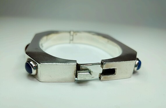 Angular Sterling Silver Gemstone Hinged Bracelet,… - image 5