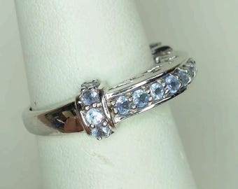 Vintage Tanzanite Filigree Sterling Silver Curved Bar Ring Size 7
