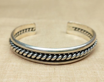 Vintage Southwestern Rope Cuff, Sterling Silver Navajo Women's Cuff