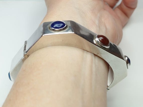 Angular Sterling Silver Gemstone Hinged Bracelet,… - image 14
