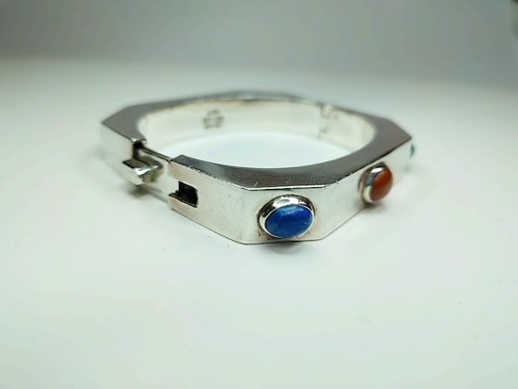 Angular Sterling Silver Gemstone Hinged Bracelet,… - image 6