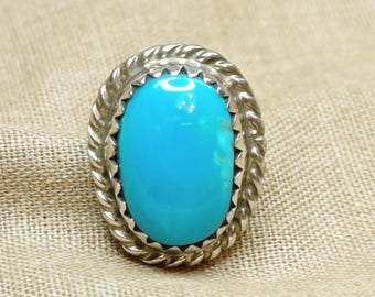 Polished Turquoise Southwestern Sterling Silver Pin, Natural Stone Pendant