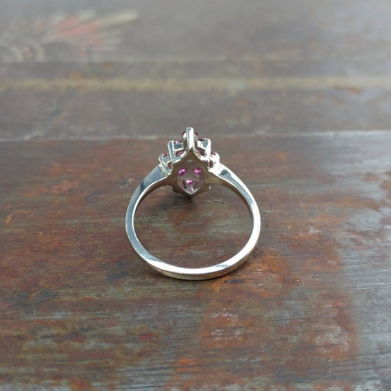 Vintage Ruby & Diamond 14k White Gold Ring, Flora… - image 7