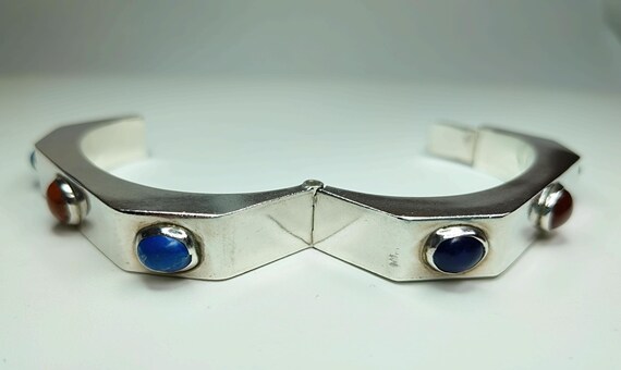 Angular Sterling Silver Gemstone Hinged Bracelet,… - image 4