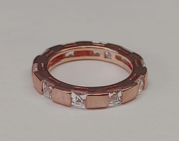 Rose Gold Plated Sterling Silver CZ Eternity Ring… - image 1