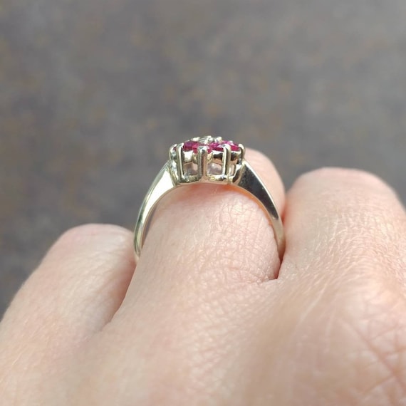 Vintage Ruby & Diamond 14k White Gold Ring, Flora… - image 4