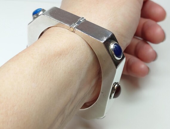 Angular Sterling Silver Gemstone Hinged Bracelet,… - image 15