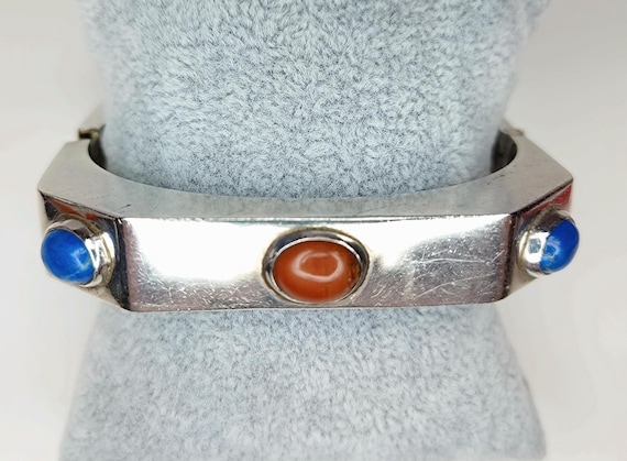 Angular Sterling Silver Gemstone Hinged Bracelet,… - image 2