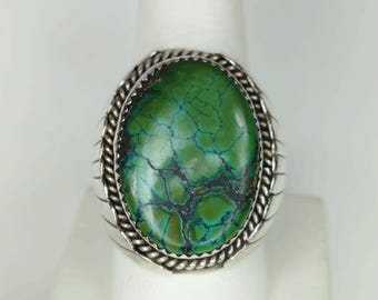 Large Turquoise Southwestern Vintage Sterling Silver Ring Size 10 1/4