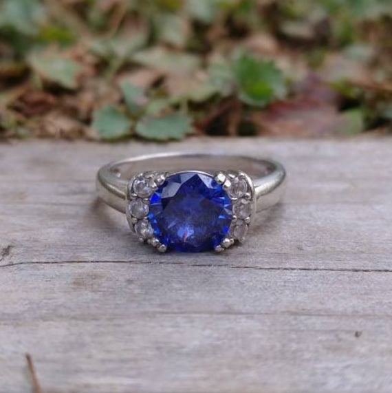 Simulated Tanzanite and CZ in sterling silver Vinta Gem