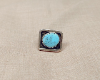 Natural Turquoise Sterling Silver Pin, Turquoise Southwestern Lapel Pin