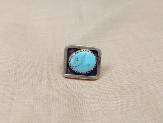 Natural Turquoise Sterling Silver Pin, Turquoise Southwestern Lapel Pin
